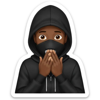 fait un homme avec une cagoule noir qui couvre sa tête, ses mains doivent être sur sa bouche comme si il se la cachait  sticker