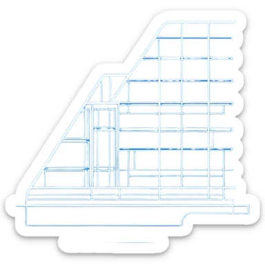 side view of a blue blueprint plan with white lines sticker