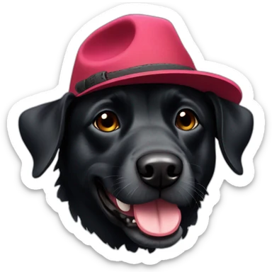 black dog with rad hat sticker