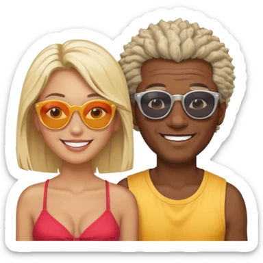 Black man salt n pepper hair smiling with blonde in love on beach sticker