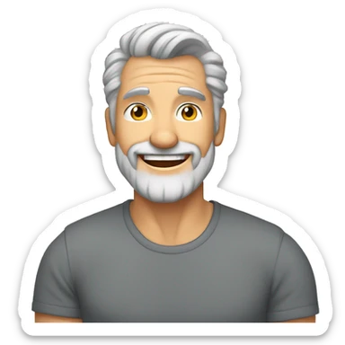 mid 50s dad, grinning, muscular, with beard, grey hair, portrait, wearing v necj t shirt sticker