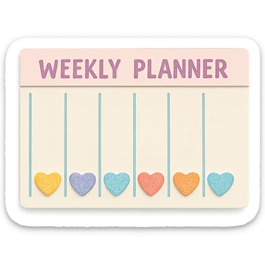 soft pastel kawaii weekly planner box with pastel heart icons sticker