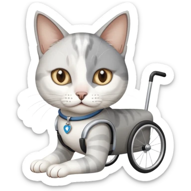 disabled grey and white cat in pet mobility aide sticker