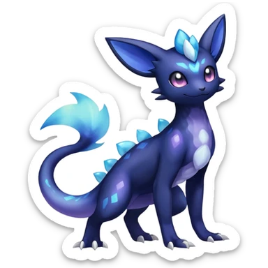 Shiny icy iridescent Nebulae Salandit-Meowstic-Umbreon-Fakémon-hybrid-creature (full body)  sticker