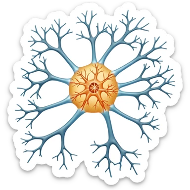 A unilateral scientifically accurate nerve cell with the 3 main components, dendrites on the cell body on one side , a long axon and a few dendrites at the other side. Not a spherical or round nerve cell, a long body nerve cell sticker