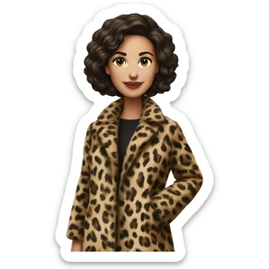 Beautiful realistic brunette hair mob wife with leopard coat  sticker