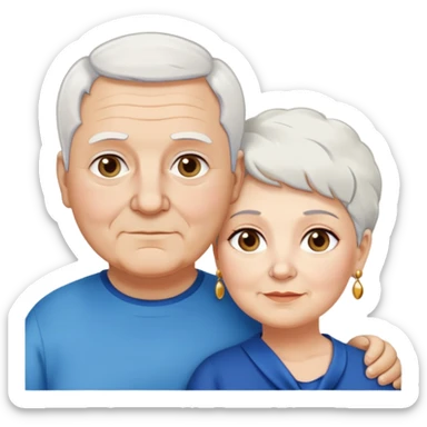 Una abuela italiana blanca de ojos marrones con cabello corto blanco y aretes de oro, junto a su esposo de ojos azules abuelo de piel blanca italiano un poco gordo con pelo blanco corto  sticker