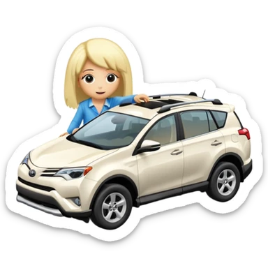 white toyota rav 4 with a wig on sticker