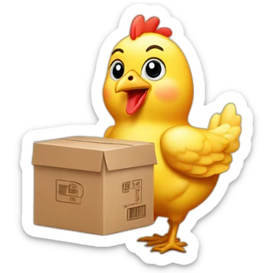 mini chicken with a box of delivery sticker