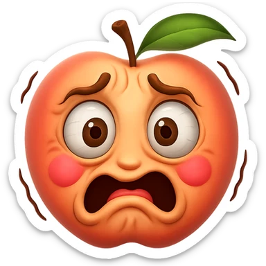 Make the face much more expressive, with exaggerated trembling features and wide eyes, while keeping the hybrid peach and shaking face emoji style. Keep the background transparent. sticker