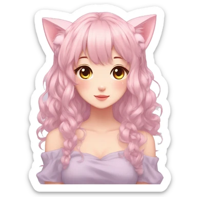Gorgeous pastel anime girl with blushing face and hair garnitures and pretty hair and cat ears aesthetic trending style sticker
