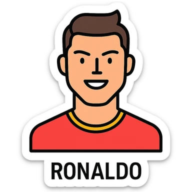Cristiano Ronaldo, famous footballer, lineal color icon with black outlines sticker