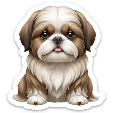 Cinematic Noble Shih Tzu Portrait Emoji, Poised and elegant, with a luxurious, flowing fur in refined muted tones, delicate features and wise, gentle eyes, simplified yet meticulously detailed, glowing with a soft, regal radiance, high shine, exuding quiet dignity and timeless charm, soft glowing outline, capturing the essence of a noble Shih Tzu that epitomizes refined poise! sticker
