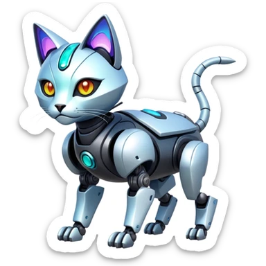  exotic tropical iridescent cyber-Protogen-Fakémon-Pokémon-Vernid-robot-cat-creature sticker