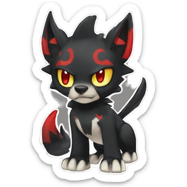 Black Cool Edgy Litten-Houndoom-Luxray Fakémon Digimon with Red and white Edgy markings, full body, outlined sticker