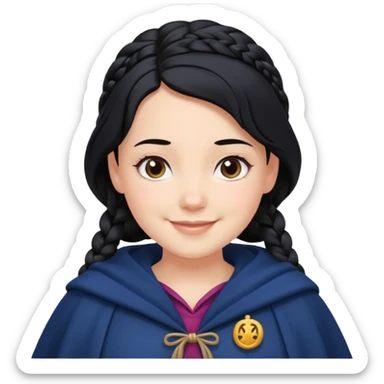 braid black hair, white girl, dark blue cloak, happy smile sticker