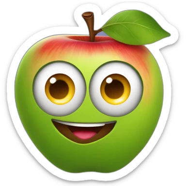 apple planet with a cartoon smirking with big courageous eyes sticker