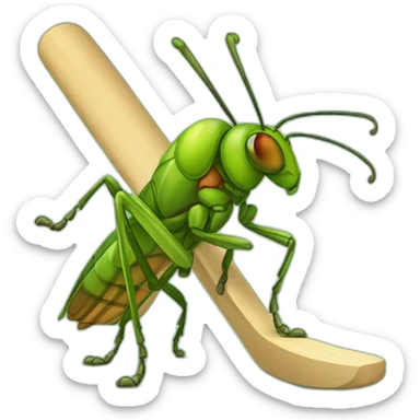 Cricket Insect holding a cricket bat sticker