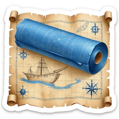 blue blueprint plan with white drawings like a treasure map sticker
