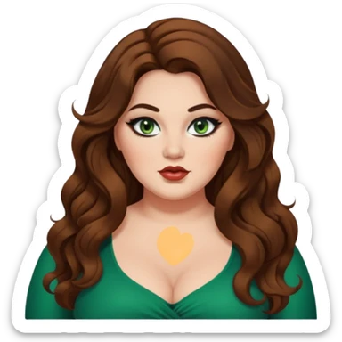 plus size, long brown wavy hair, baddie,pretty, makeup, black eyeliner, long hair, green eyes sticker