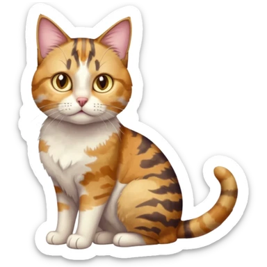 full body anxious looking colourful light calico tabby cat with hazel eyes and patchy brown tabby sections of fur sticker