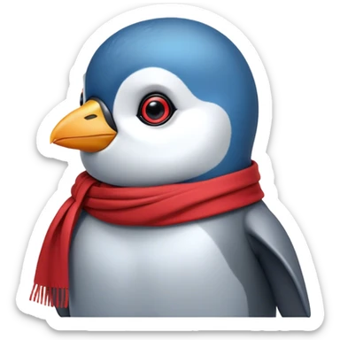 I am JLGX, a robotic blue penguin with blue fur and black eyes, I have a yellow knob on the back of my head I have a grey chest and a red scarf, I love hot cocoa and winter, I also am really nice and love hugs but when it comes to battle I get laser eyes and my eyes turn red so if you want to fight I’d recommend not to* sticker