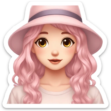 Gorgeous pastel anime girl with blushing face and hair garnitures and pretty hair and a fedora aesthetic trending style sticker