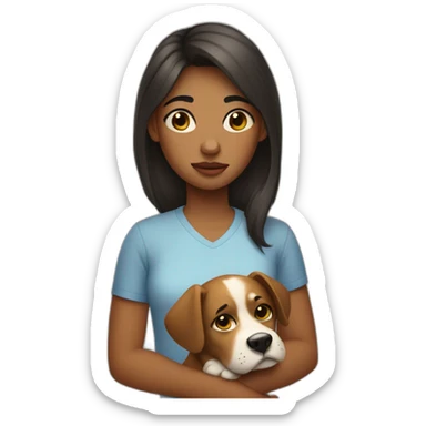 a girl with bruises under her eyes and a dog in her hands sticker