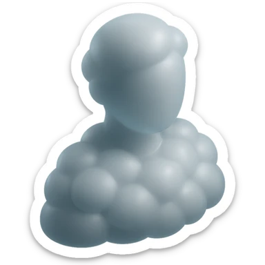 person made entirely of bright, convex clouds up to the shoulders, looking straight, matte glass style sticker