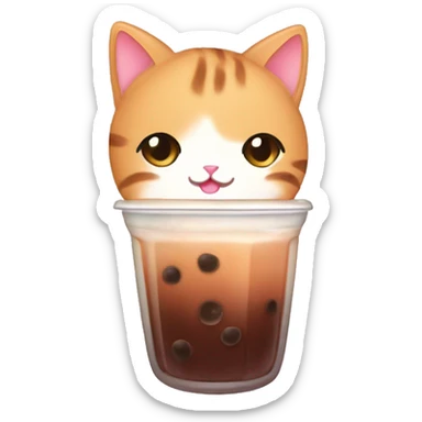 Cute kawaii cat drink boba tea sticker