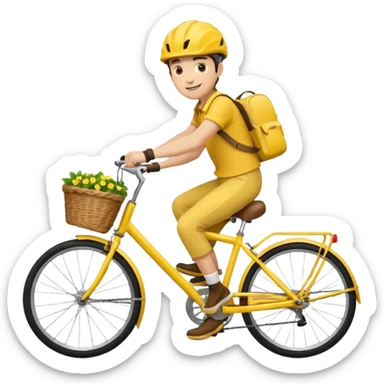 A courier on a yellow bicycle wearing yellow clothes, riding from left to right sticker