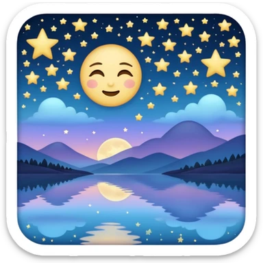 "Design a calming emoji for evening reflection. Soft moonlight, gentle stars, peaceful twilight sky, or spiritual symbols. No people - emphasize tranquil colors, night sky elements, and serene spiritual imagery." sticker