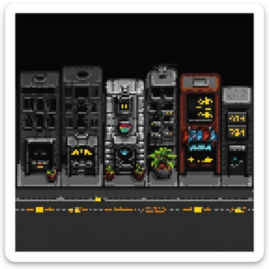 Wide pixel art background of a dark Gotham City street. Empty road with sidewalk, flickering lamppost casting light, trash bins nearby, distant shadowy silhouettes. Tall buildings in the background, moody atmosphere, subtle rain or fog. sticker