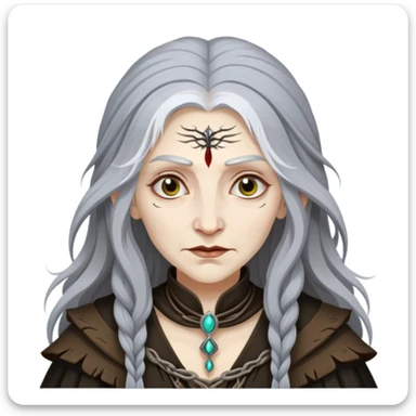 Baba Yaga sorceress woman with long wild hair, forest background sticker