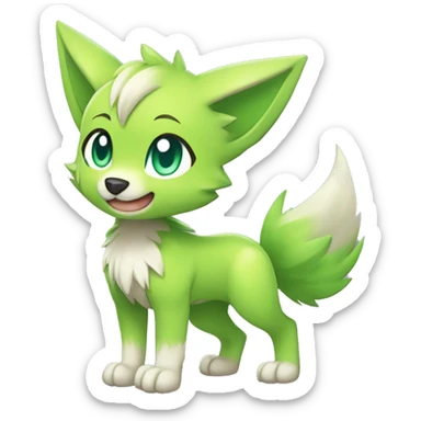 Cute Shy Shiny Chibi Lime-Green Fakémon-Wolf-Pokémon Full Body sticker