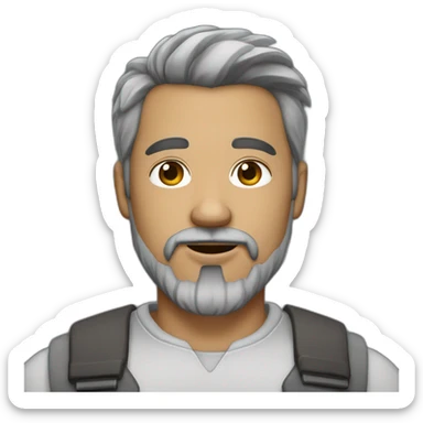 40 year old man with a large goatee, dark brown hair mixed with gray hair sticker