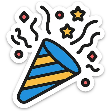 simple icon of birthday confetti in color #118CD6, festive and celebratory sticker