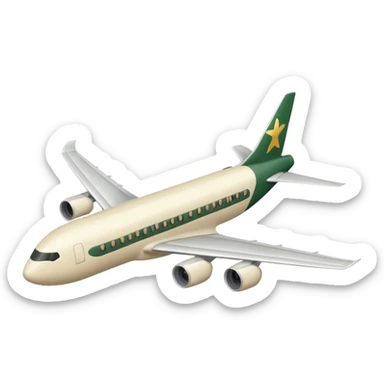 emoji: long passenger airplane, light beige (milky), only dark green (#173e12) inserts, no other colors, Apple emoji style, no text sticker