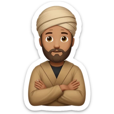fullbody Pharisee, arms crossed, looking up thoughtfully, head covering, emoji style sticker