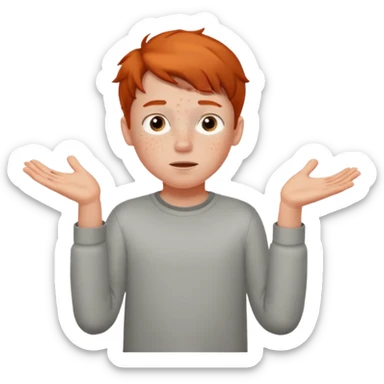 A boy shrugging with 6 over one hand and 7 over the other sticker