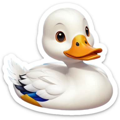 A 3D cartoon duck floating on a calm pond, soft ripples, rounded features, vibrant colors, cute and happy face, Memoji-style lighting. sticker