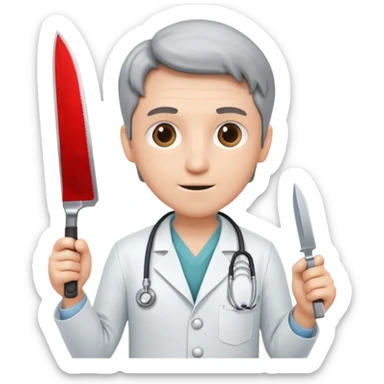 doctor of medicine holding very big knife sticker