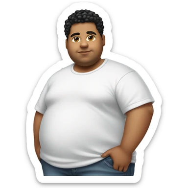 Full body young Hispanic boy that is extremely short and extremely fat with a low taper fade with curly hair and is wearing a t shirt and white air forces  sticker