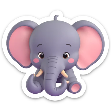 3D emoji style elephant face, side view, trunk curled up, simple and cute sticker