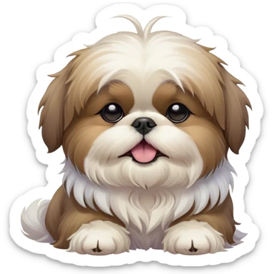 Cinematic Cute Yawning Shih Tzu Portrait Emoji, Head gently tilted with an irresistibly cute yawn and sleepy, half-closed eyes, showcasing a luxurious, fluffy fur in gentle pastel tones, simplified yet endearingly detailed, glowing with a soft, drowsy radiance, high shine, exuding tender, sleepy charm, styled with a delicate, soft glowing outline, capturing the essence of a Shih Tzu caught in a moment of adorable, sleepy bliss! sticker
