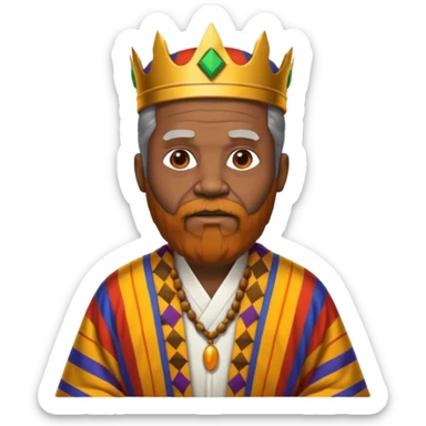 Create an emoji of an old African king with a large beard wearing kente cloth and white shirt sticker