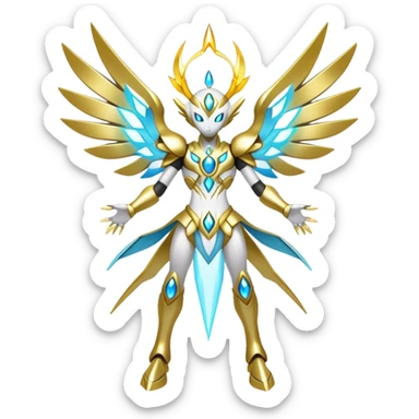 Shiny Futuristic Celestial Godly Divine Ethereal Magical Fakemon-Pokemon-Digimon-Spectrobes-fusion, full body sticker