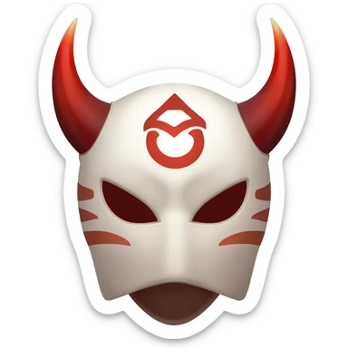 Hilichurl creature from Genshin Impact, wearing a white round mask with red tribal markings and horns  sticker