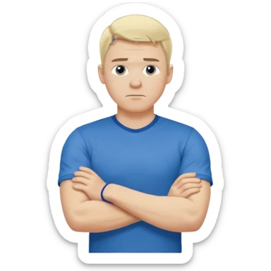 Pale blond man in blue football t shirt crossed arms (he is cold) sticker