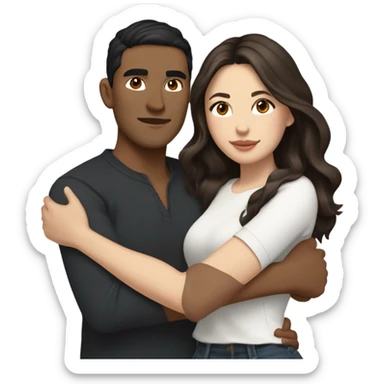 A pale half Asian man with short dark hair and amber eyes embracing and loving a white woman with long wavy brunette hair and dark hazel eyes. They love each other a lot And have good fashion taste and are hugging each other tight  sticker
